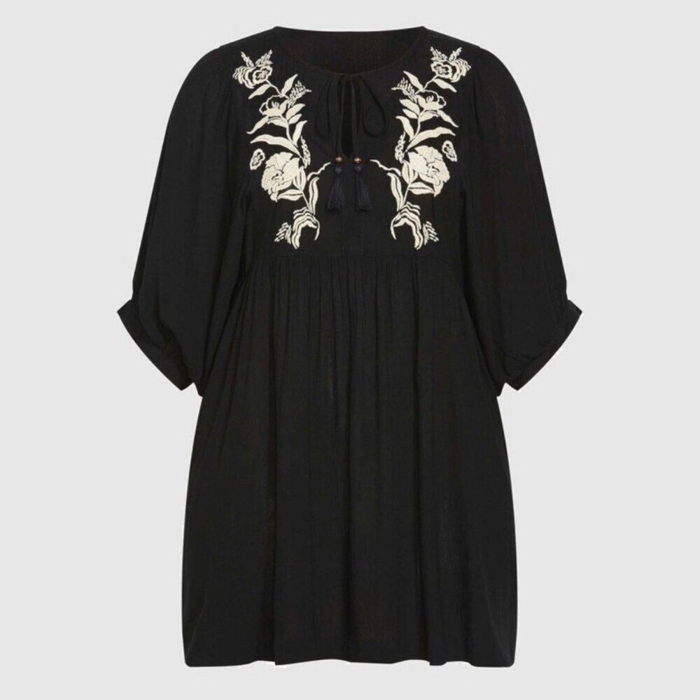 Aveology Black Arla Embroidered Gauze Tunic Blouse Size 26 28